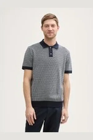 TOM TAILOR Herren Strick-Poloshirt aus Baumwolle, blau, Gestreift, Gr. XL
