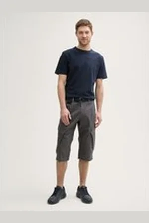 TOM TAILOR Herren TTMAX Overknee Cargo Shorts mit Gürtel, grau, Gemustert, Gr. 30, baumwolle