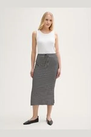 TOM TAILOR Damen Jersey Midi-Rock, schwarz, Gemustert, Gr. 36, viskose