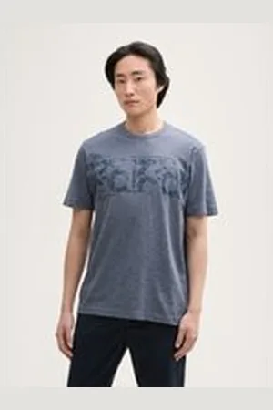 TOM TAILOR Herren T-Shirt mit Print, blau, Gestreift, Gr. XL, baumwolle