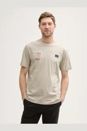 TOM TAILOR Herren T-Shirt mit Print, braun, Uni, Gr. L, baumwolle