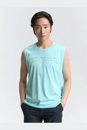 TOM TAILOR Herren Tanktop mit Logo-Print, blau, Uni, Gr. L, baumwolle