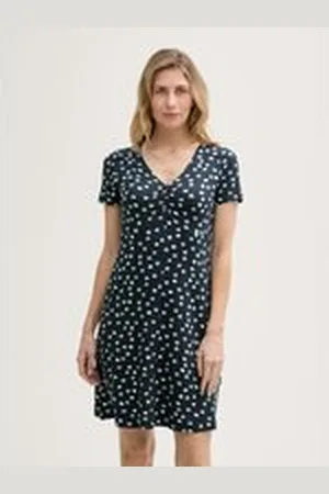 TOM TAILOR Damen Kleid mit Raffungen, schwarz, Gemustert, Gr. 36, viskose
