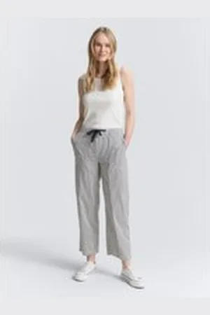 TOM TAILOR Damen Seersucker Culotte Hose mit Kordelzug, blau, Gemustert, Gr. 44/28, baumwolle