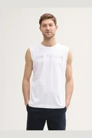 TOM TAILOR Herren Tanktop mit Logo-Print, weiß, Uni, Gr. XXL, baumwolle