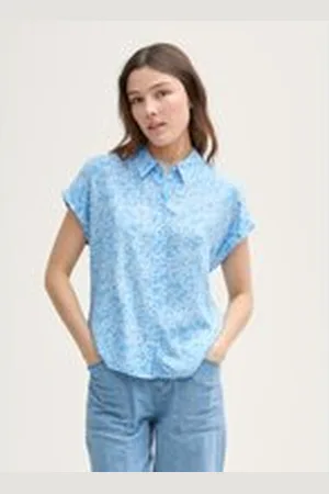 TOM TAILOR Damen Bluse aus Viskose, blau, Geblümt, Gr. XXL, viskose_lenzing_ecovero