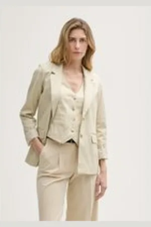 TOM TAILOR Damen Regular Fit Blazer aus Twill, beige, Uni, Gr. 36, baumwolle