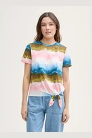 TOM TAILOR Damen T-Shirt mit Knoten-Detail, blau, Farbverlauf, Gr. XXL