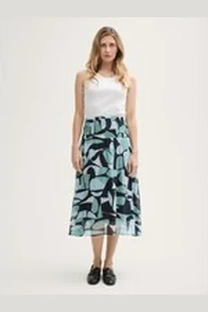 TOM TAILOR Damen Chiffon Midi-Rock mit Muster, grün, Gemustert, Gr. 36, polyester