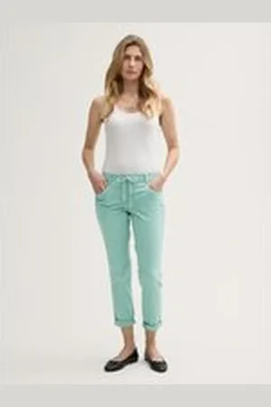 TOM TAILOR Damen Tapered Relaxed Hose, grün, Uni, Gr. 44/28, baumwolle