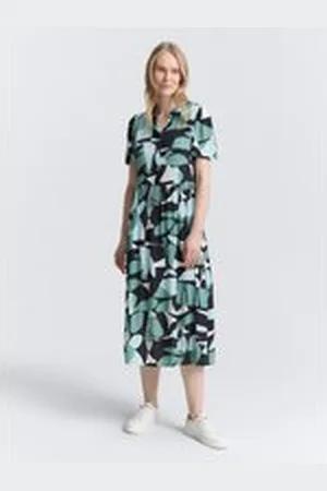 TOM TAILOR Damen Midi-Kleid mit Muster, grün, Gemustert, Gr. 38, viskose