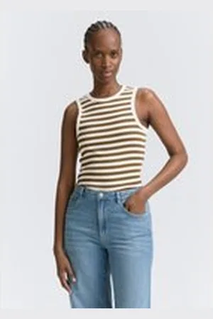 TOM TAILOR Damen Racerback Top mit Rippstruktur, grün, Gestreift, Gr. M, baumwolle