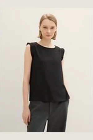 TOM TAILOR Damen Loose Fit Top mit Volantärmeln, schwarz, Uni, Gr. XXL, polyester