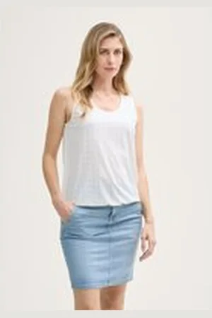 TOM TAILOR Damen Ajour Top im Material-Mix, weiß, Uni, Gr. XL