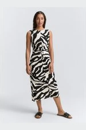 TOM TAILOR Damen Jersey Midi-Kleid mit Knoten-Detail, braun, Gemustert, Gr. 36, viskose