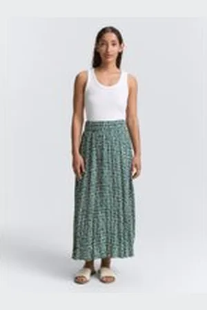 TOM TAILOR Damen High Waist Midi-Rock aus Viskose, grün, Gemustert, Gr. 38, viskose