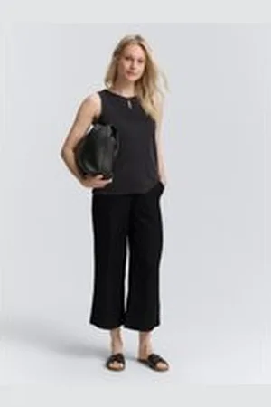 TOM TAILOR Damen Culotte Hose mit Leinenanteil, schwarz, Uni, Gr. 44/28, leinen_zertifiziert