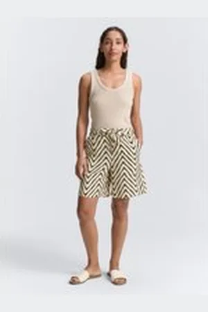 TOM TAILOR Damen Loose Straight Bermuda Shorts mit Leinenanteil, beige, Gemustert, Gr. 36, leinen_zertifiziert