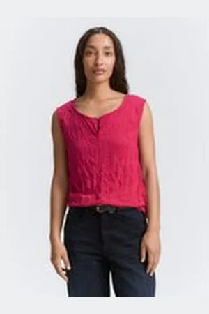 TOM TAILOR Damen Crinkle Top mit Schlitz-Detail, rot, Uni, Gr. XL, polyester