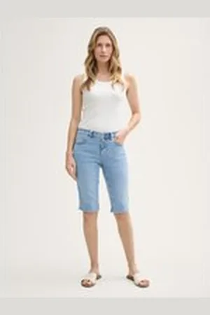 TOM TAILOR Damen TTALEXA Slim Bermuda Jeans Shorts, blau, Uni, Gr. 30, baumwolle