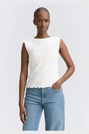TOM TAILOR Damen Crinkle Top, weiß, Uni, Gr. XL, baumwolle