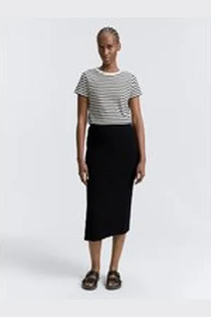 TOM TAILOR Damen Crinkle Midi-Rock, schwarz, Uni, Gr. XL, baumwolle