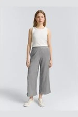 TOM TAILOR Damen Crinkle Culotte Hose, schwarz, Gemustert, Gr. 44/28, polyester