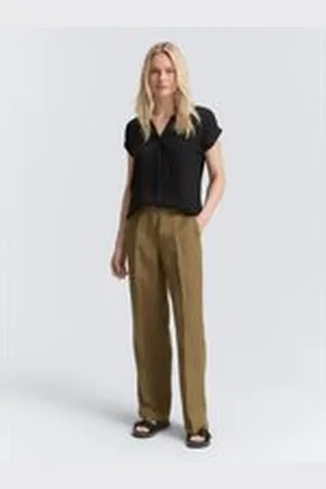TOM TAILOR Damen TTLEA Wide Leg Hose mit Leinenanteil, grün, Uni, Gr. 44/32, leinen_zertifiziert