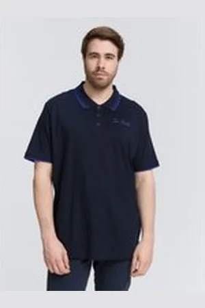 TOM TAILOR Herren Plus Size - Poloshirt mit Logo-Print aus Baumwolle, blau, Uni, Gr. 4XL, baumwolle