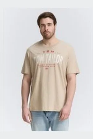 TOM TAILOR Herren Plus Size -T-Shirt mit Logo-Print, braun, Uni, Gr. 5XL, baumwolle