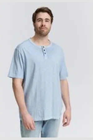 TOM TAILOR Herren Plus Size - Henley T-Shirt mit Print, blau, Uni, Gr. 4XL, baumwolle
