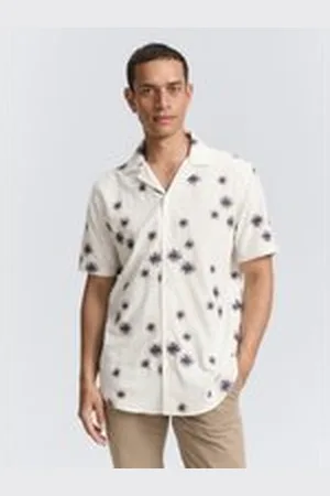 TOM TAILOR Herren Regular Fit Kurzarmhemd im Hawaii-Look, weiß, Gemustert, Gr. XL, baumwolle