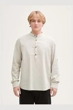 TOM TAILOR Herren Relaxed Fit Tunika Hemd mit Leinenanteil, braun, Uni, Gr. L, leinen_zertifiziert
