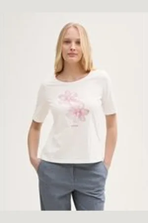 TOM TAILOR Damen T-Shirt mit Print, weiß, Uni, Gr. XL, baumwolle