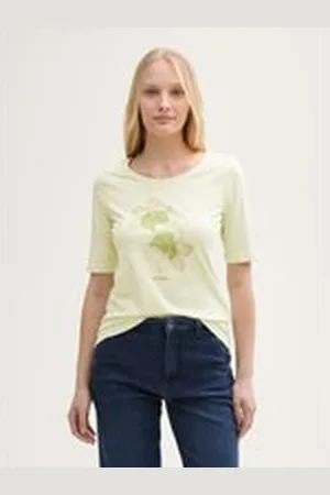 TOM TAILOR Damen T-Shirt mit Print, grün, Uni, Gr. XL, baumwolle