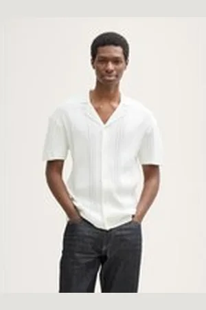 TOM TAILOR Herren Relaxed Fit Strickhemd im Polo-Look, weiß, Uni, Gr. XL