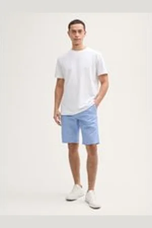 TOM TAILOR Herren Slim Chino Shorts mit Leinenanteil, blau, Meliert, Gr. 30, leinen_zertifiziert