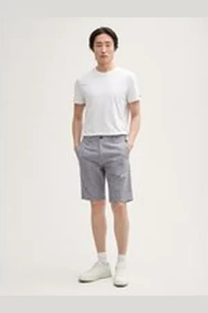 TOM TAILOR Herren Slim Chino Shorts mit Leinenanteil, grau, Meliert, Gr. 28, leinen_zertifiziert