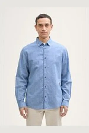 TOM TAILOR Herren Regular Fit Hemd mit Leinenanteil, blau, Meliert, Gr. XXL, leinen_zertifiziert