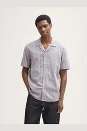 TOM TAILOR Herren Relaxed Fit Kurzarmhemd aus Baumwolle, grau, Meliert, Gr. XXL, baumwolle