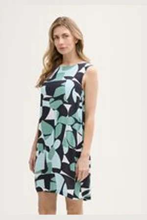 TOM TAILOR Damen Kleid aus Viskose, grün, Gemustert, Gr. 36, viskose