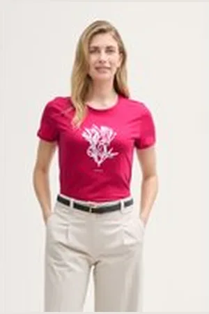 TOM TAILOR Damen T-Shirt mit Print, rot, Uni, Gr. XL, baumwolle