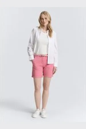 TOM TAILOR Damen Chino Bermuda Shorts mit Gürtel, rosa, Uni, Gr. 38, baumwolle