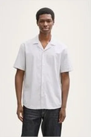 TOM TAILOR Herren Relaxed Fit Kurzarmhemd aus Baumwolle, grau, Meliert, Gr. XXL, baumwolle
