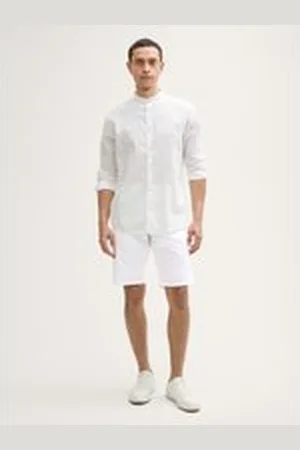 TOM TAILOR Herren Slim Chino Shorts mit Leinenanteil, weiß, Uni, Gr. 28, leinen_zertifiziert