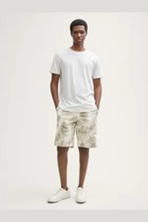 TOM TAILOR Herren Relaxed Shorts mit Leinenanteil, grün, Gemustert, Gr. XXL, leinen_zertifiziert