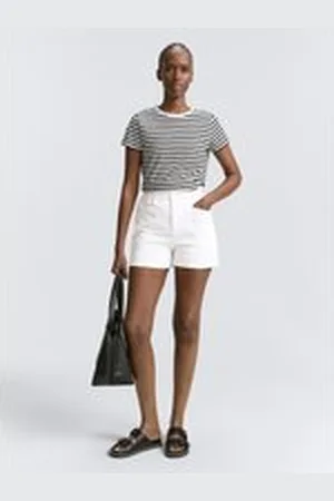 TOM TAILOR Damen Paperbag Jeans Shorts, weiß, Uni, Gr. XL, baumwolle