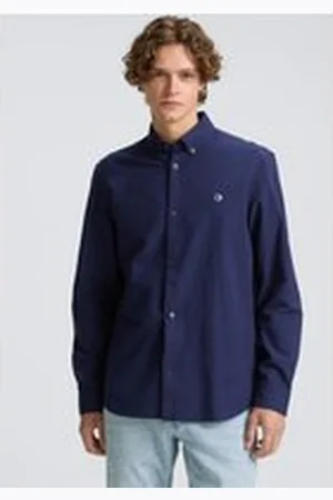TOM TAILOR Herren Oxford Hemd mit Logo-Stickerei, blau, Uni, Gr. XXL, baumwolle