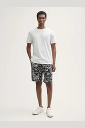 TOM TAILOR Herren Relaxed Shorts mit Leinenanteil, schwarz, Gemustert, Gr. XXL, leinen_zertifiziert