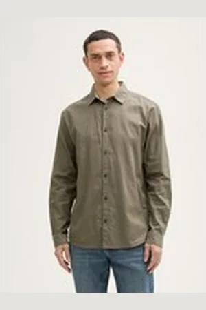 TOM TAILOR Herren Regular Fit Hemd mit Leinenanteil, grün, Uni, Gr. XXL, leinen_zertifiziert